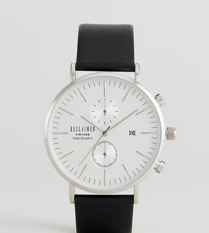 Reclaimed Vintage Inspired Chronograph Leather Watch In Gray Exclusive To Asos - Gray