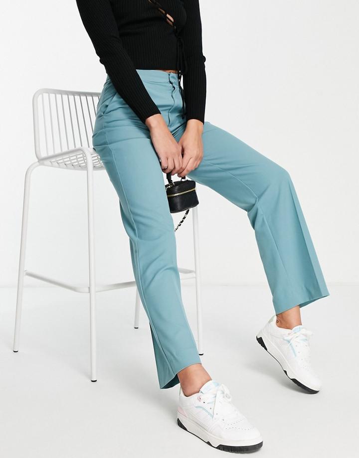 Pull & Bear Straight Leg Pants In Teal-green