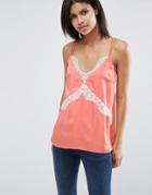 Asos Satin Lace Insert Cami - Coral