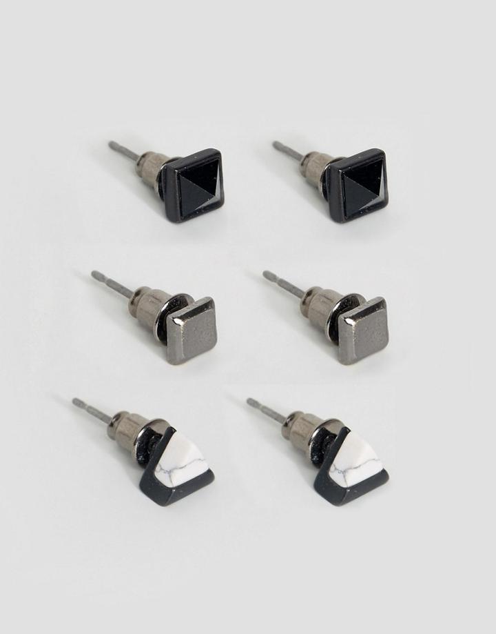 Icon Brand Geo Stud Earrings In 3 Pack - Multi