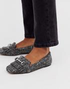 Asos Design Medallion Snaffle Loafer Flat Shoes In Tweed-multi