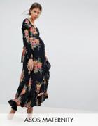 Asos Maternity Long Sleeve Floral Maxi Dress - Multi