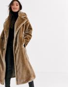 Asos Design Plush Faux Fur Maxi Coat With Seam Detailing-gray