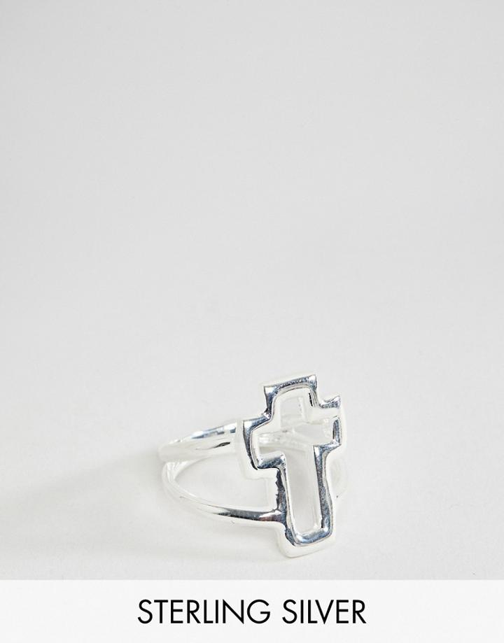Asos Design Sterling Silver Ring With Cross - Silver