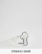 Asos Design Sterling Silver Ring With Cross - Silver