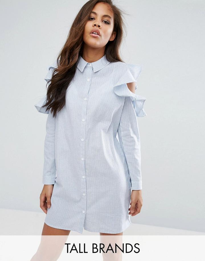 Missguided Tall Frill Cold Shoulder Shirt Dress - Blue