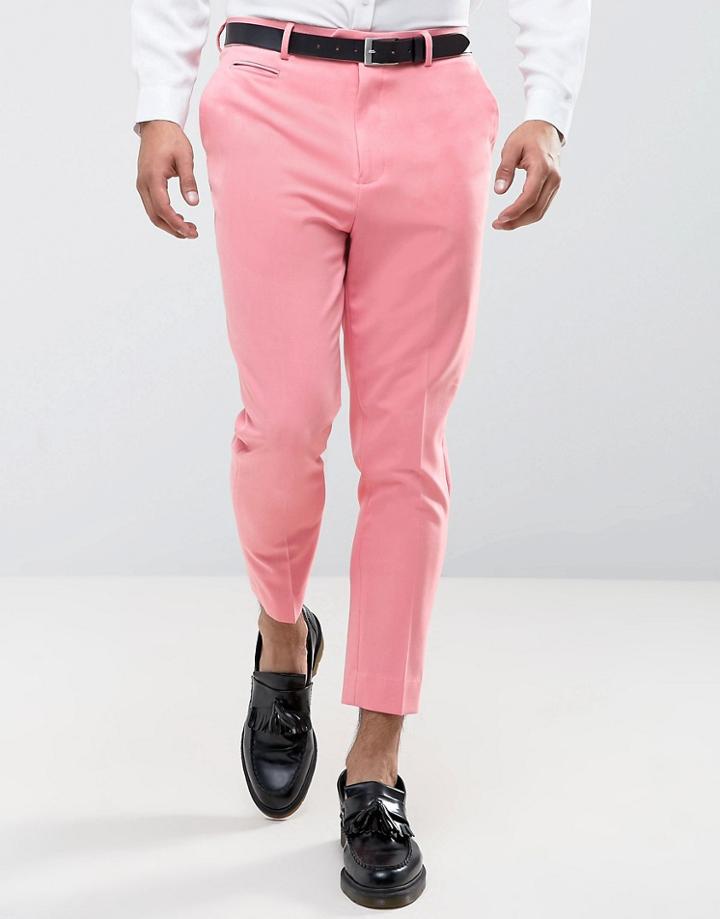 Asos Tapered Cropped Pants In Pink - Pink