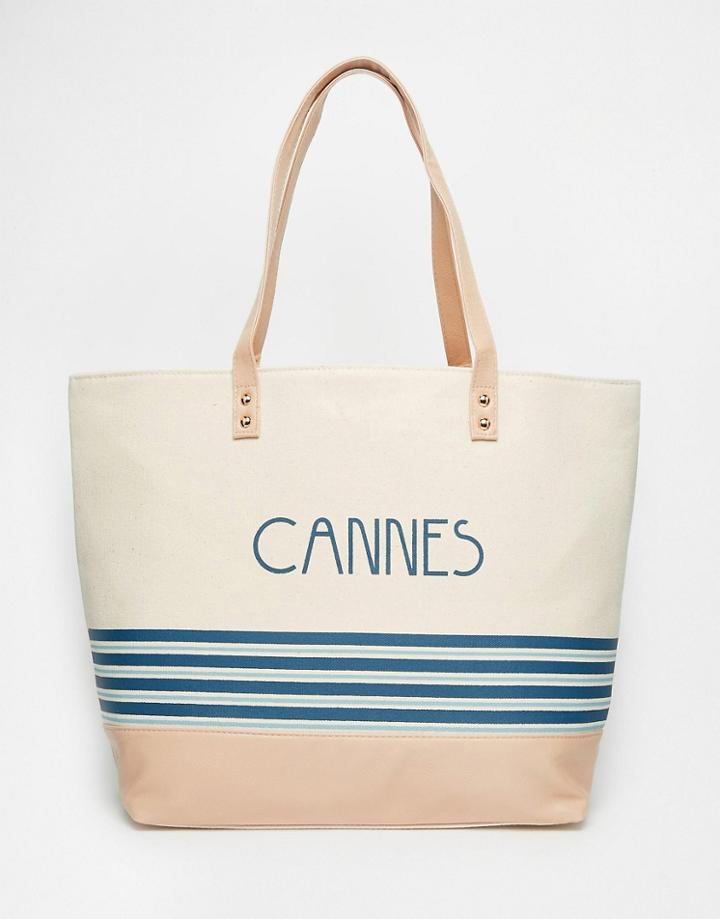 Thursday Friday Striped Cannes Canvas Beach Bag - White