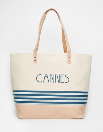 Thursday Friday Striped Cannes Canvas Beach Bag - White