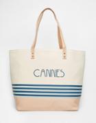 Thursday Friday Striped Cannes Canvas Beach Bag - White