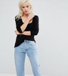 Asos Petite Long Sleeve T-shirt With Square Neck - Black