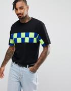 Granted T-shirt In Black With Checkerboard Panel - Black
