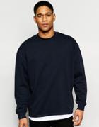 Asos Longline Oversized Sweatshirt With T-shirt Underlayer In Navy - Navy