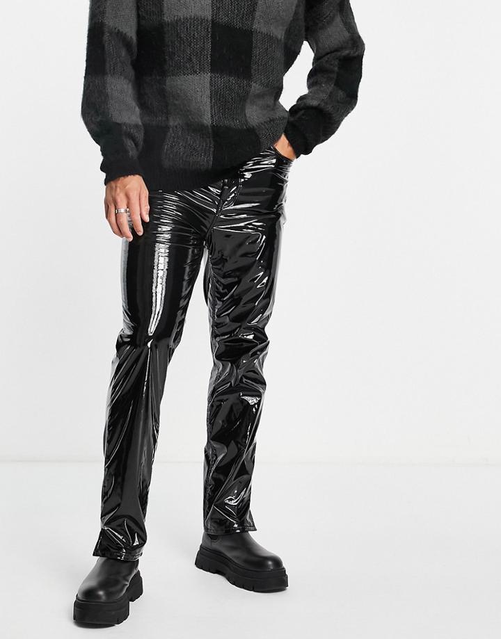 Asos Design Dad Jean In Black High Shine Leather Look