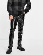 Asos Design Dad Jean In Black High Shine Leather Look