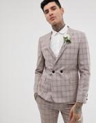 Twisted Tailor Super Skinny Double Breasted Suit Jacket In Mini Check - Beige