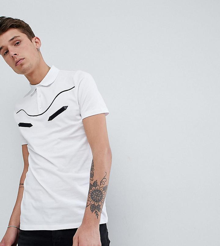 Asos Design Tall Polo Shirt With Western Piping In White - White