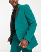 Asos Design Super Skinny Tuxedo Suit Jacket In Dark Teal-green