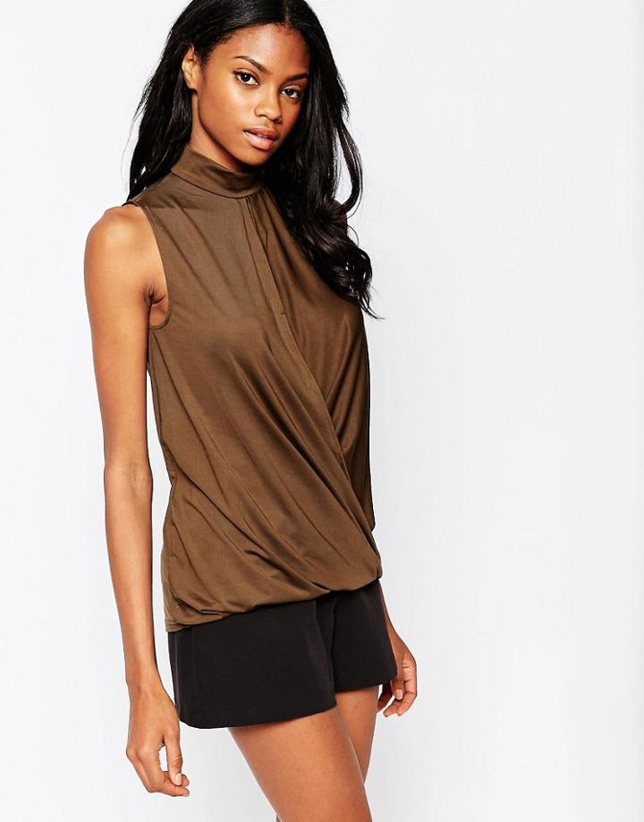 Ax Paris Slinky Wrap Front Top - Khaki