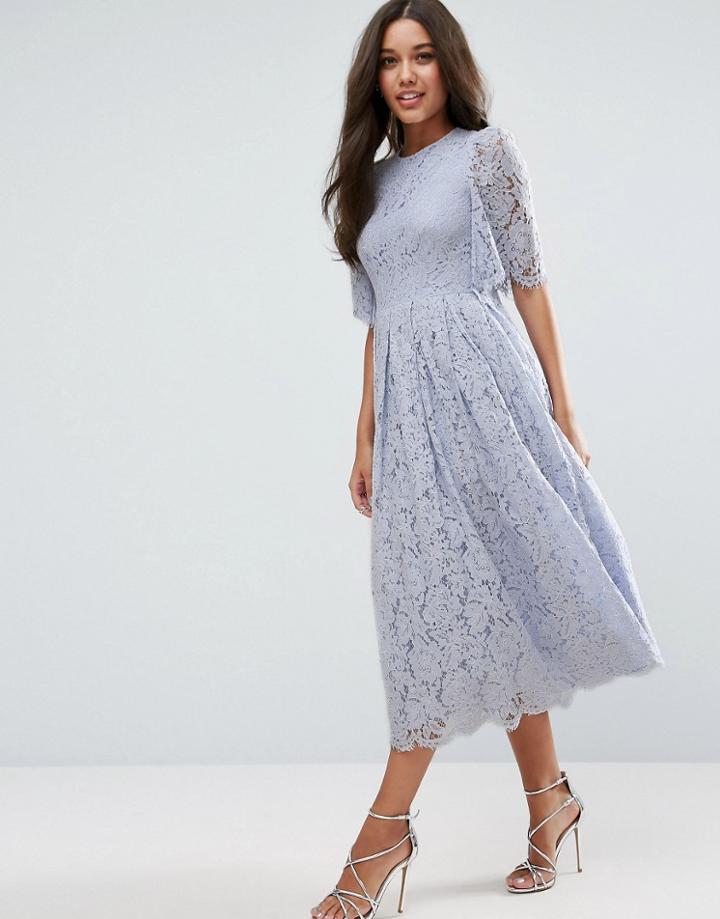 Asos Flutter Sleeve Lace Prom Dress - Blue