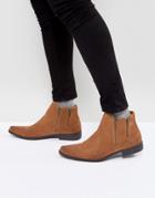 Asos Chelsea Boots With Zip Detail In Tan Faux Suede - Tan