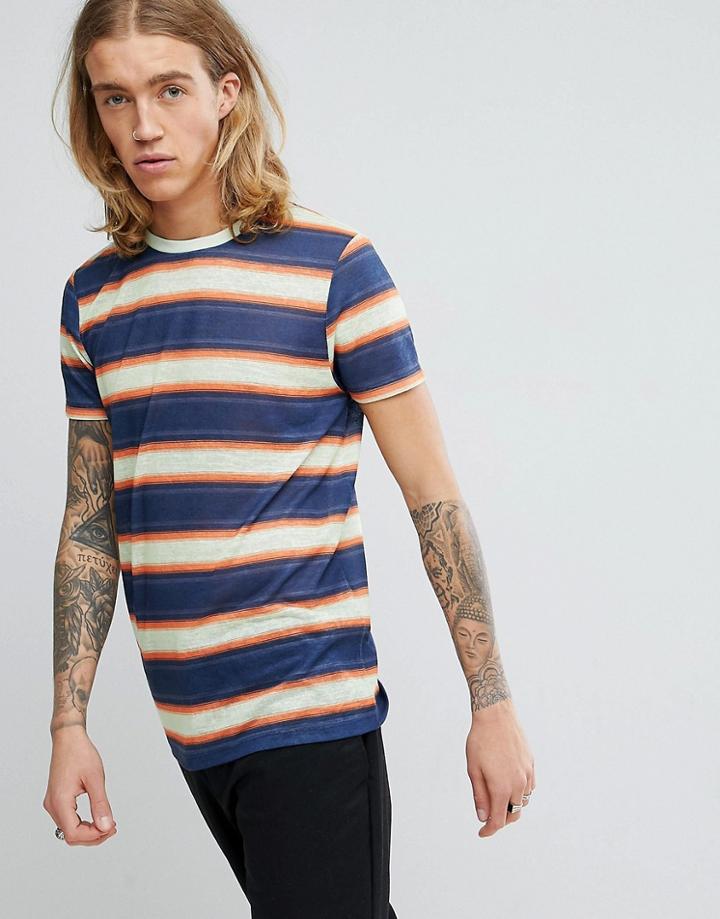 Asos Retro Stripe T-shirt In Linen Look - Multi