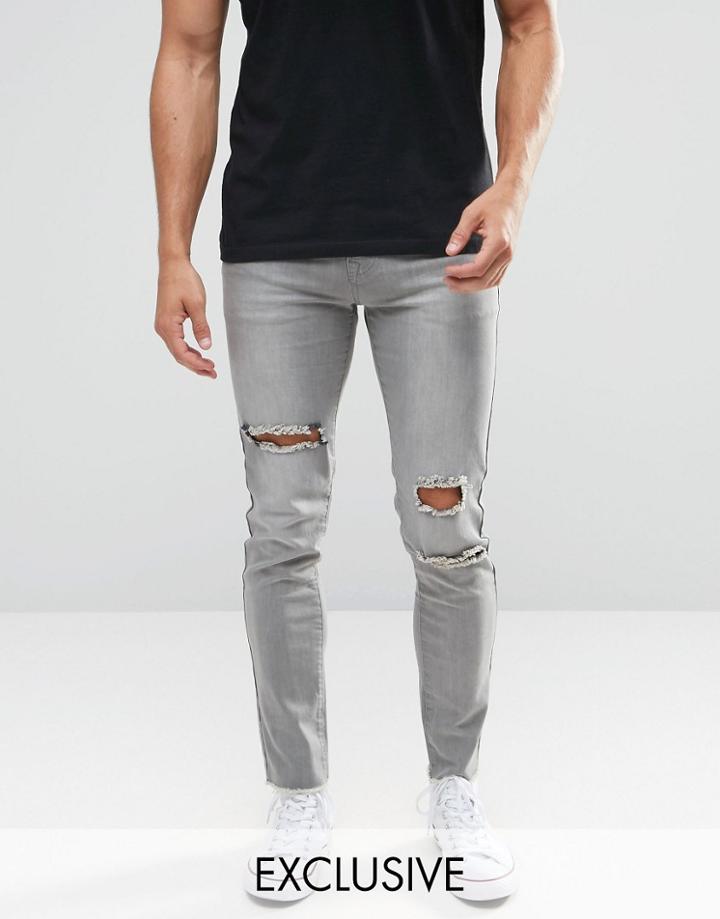 Always Rare Gray Cutter Super Skinny Jeans With Raw Hem - Gray