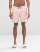 Asos Swim Shorts In Pastel Pink With Neon Drawcord Mid Length - Pink
