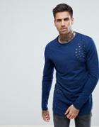 Ringspun Distressed Long Sleeve Top - Navy