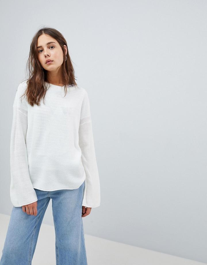Brave Soul Mossley Fisherman Knit Sweater With Flared Sleeves - White
