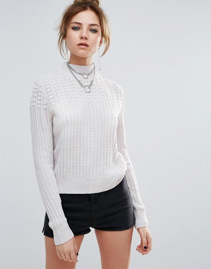 John & Jen Chase Popcorn Stitch Pattern Crew Neck Sweater - Beige