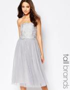 Little Mistress Tall Crochet Overlay Bandeau Midi Prom Dress - Gray