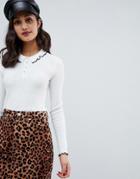 Miss Selfridge Frill Tipped Collar Polo Top - Multi
