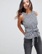 Ax Paris Gingham Tie Waist Sleeveless Top - Navy