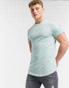 Asos Design T-shirt With Roll Sleeve In Pastel Green Slub Fabric