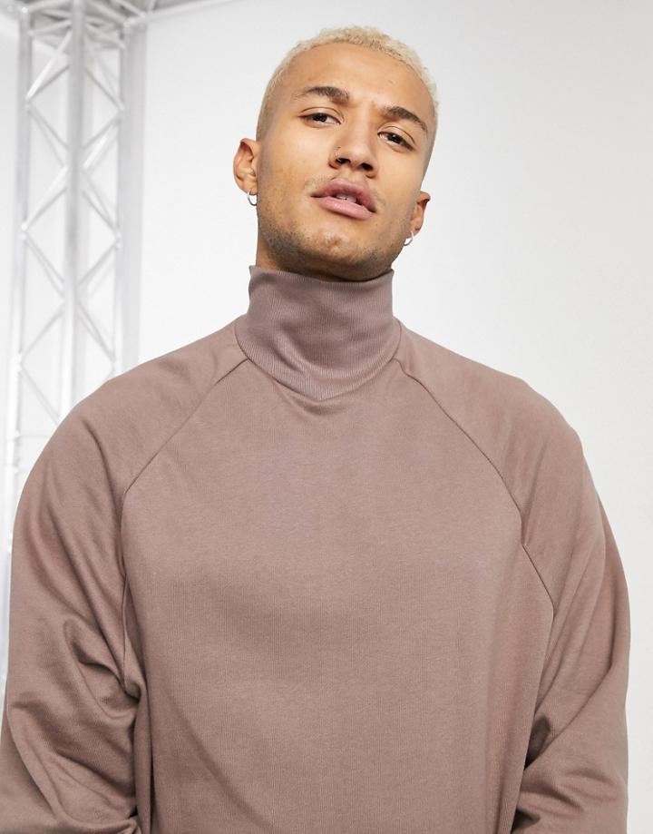 Asos Design Organic Oversized Sweatshirt With Funnel Neck In Brown