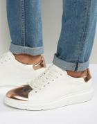 Asos Sneakers In White With Copper Metallic Toe Cap - White