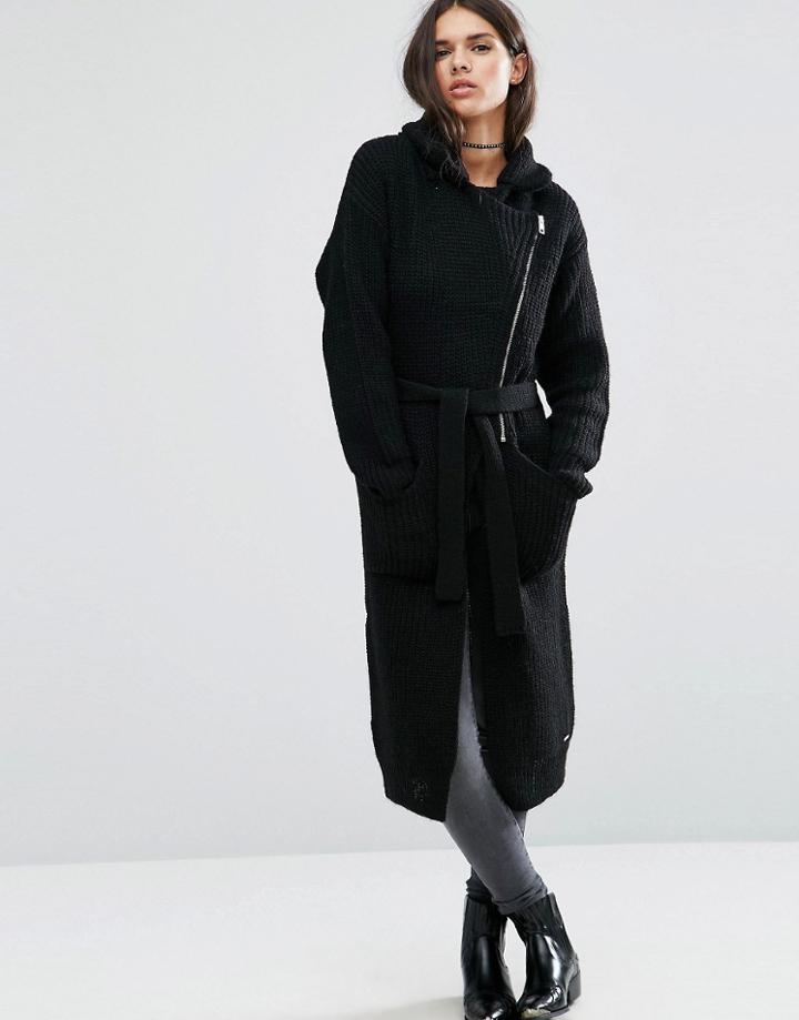 Diesel Asymmetric Zip Wrap Coat - Black