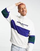 Asos Design Coordinating Oversized Half Zip Sweatshirt With New Jersey Print & Color Block-white