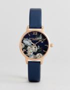 Olivia Burton Ob16wg13 Signature Florals Leather Watch In Navy - Navy