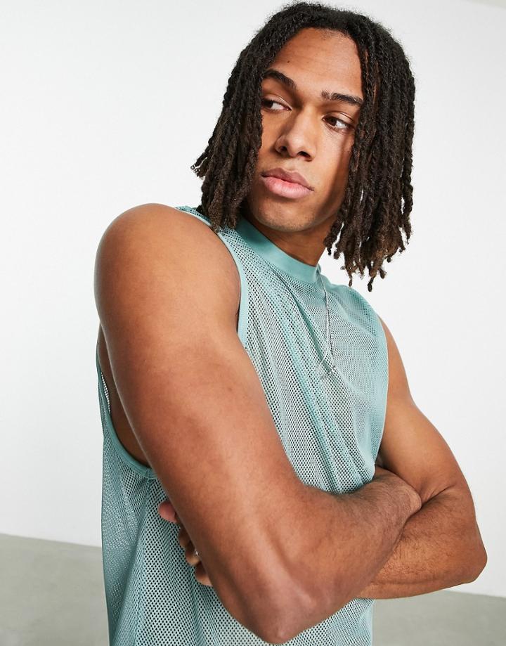 Asos Design Oversized Tank Top In Green Mesh