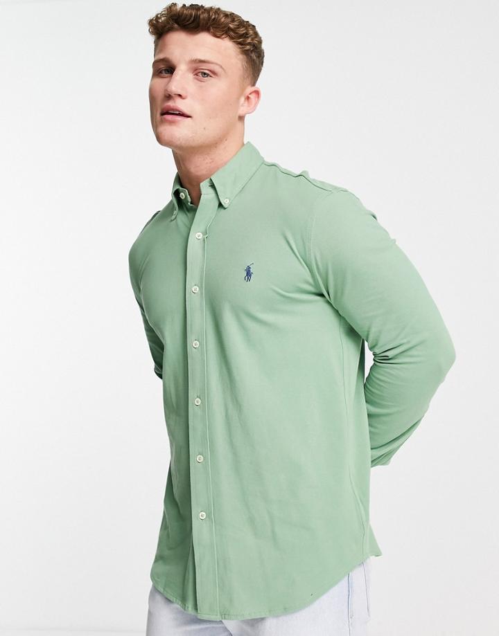 Polo Ralph Lauren Player Logo Slim Fit Pique Shirt In Green