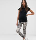 Asos Design Maternity Over The Bump Legging In Gray Tiger Print-multi