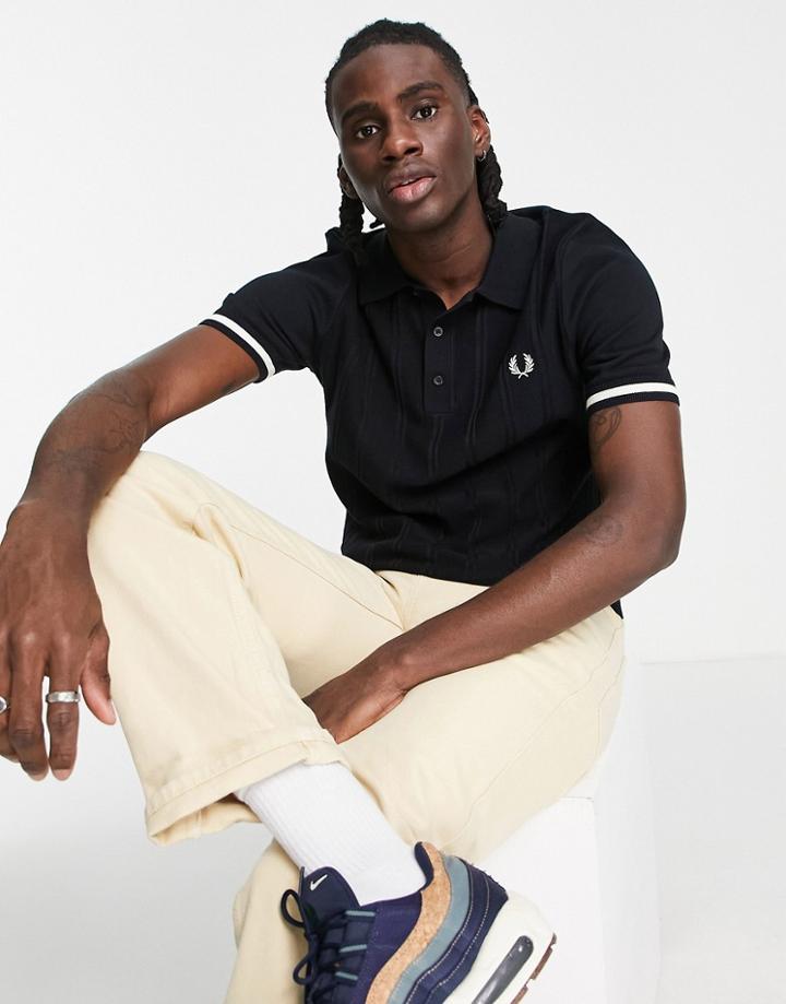 Fred Perry Knitted Polo Shirt In Black