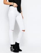 Only Royal Ankle Grazer Jeans With Knee Rips - White