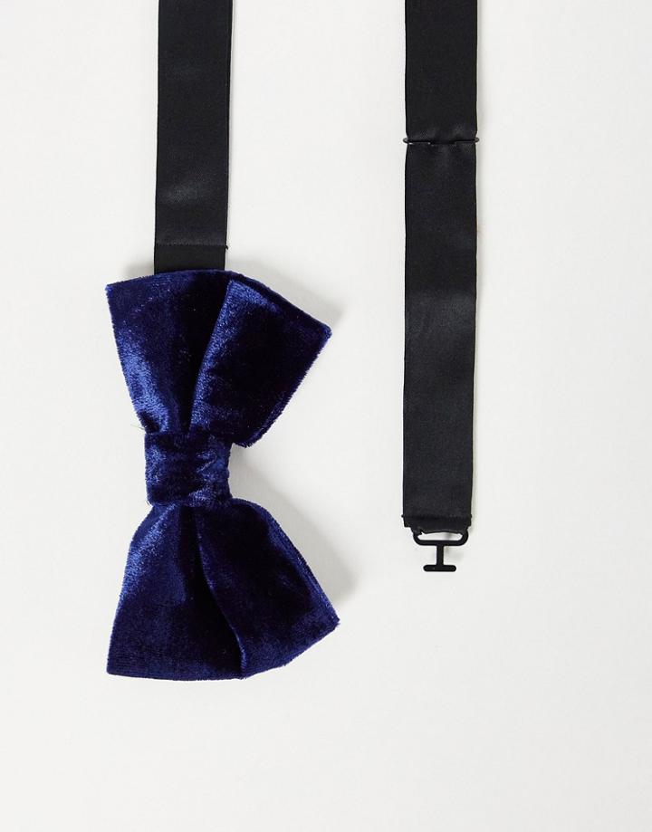 French Connection Velvet Bow Tie-navy