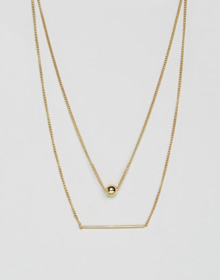Pieces Hilli Gold Plated Multi Row Necklace - Gold