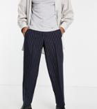 Collusion Low Rise Smart Pants In Navy Pinstripe