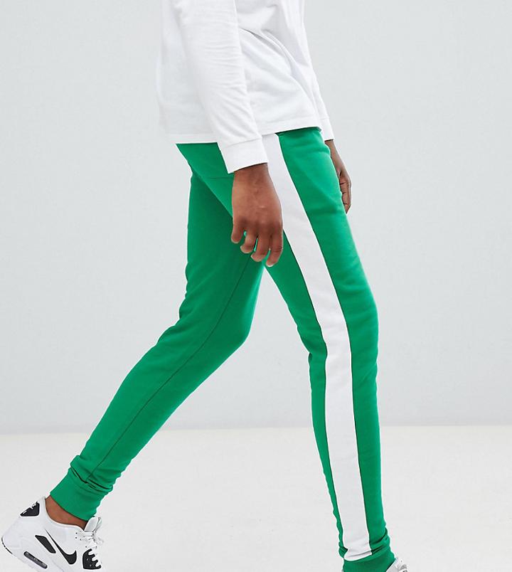 Asos Design Tall Skinny Joggers With Side Stripe In Green - Green