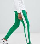Asos Design Tall Skinny Joggers With Side Stripe In Green - Green